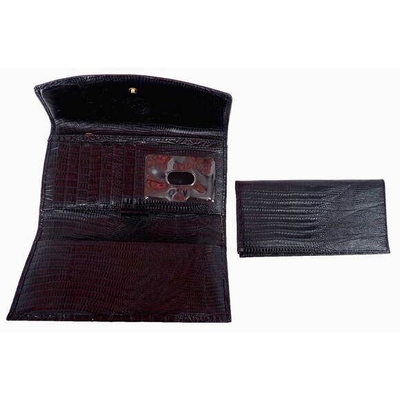 Brahmin Black Leather Credit Card Checkbook Photo Tri-Fold Wallet Mint! - Picture 4 of 15